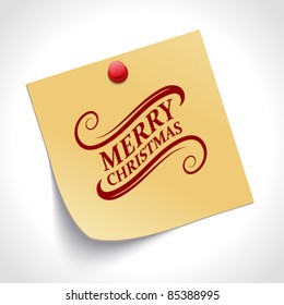 Note paper and Merry Christmas message with push pin vector illustration. Eps 10.