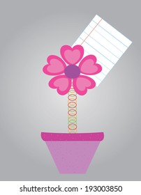 Note paper with metal paper clips flower in pots