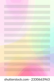 Note paper for musical notes - blank A4 template, colorful background
