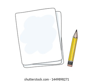 note paper notebook and yellow pencil hand drawn art vector illustration