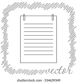 Note paper with paperclip  black  vector icon