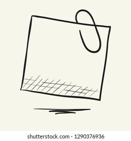 Note paper with paperclip. Hand drawn vector illustration.