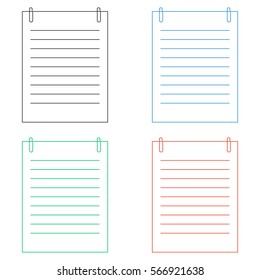 Note paper with paperclip icon - colored vector  set
