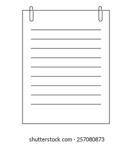 Note paper with paperclip vector icon - black illustration
