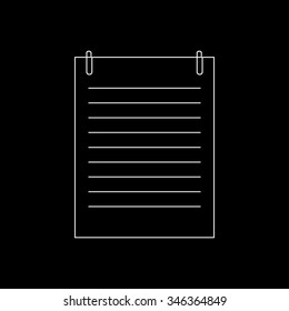 note paper with paperclip vector icon isolated on black