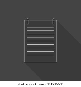 note paper with paperclip vector icon with long shadow