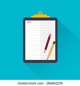Note paper with pencil.