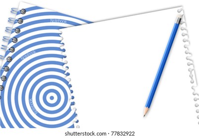 Note paper and pencil blue cover notebook