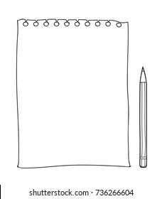 Note Paper And Pencil Hand Drawn Background Cute Vector Line Art Illustration