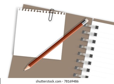 Note paper and pencil on notebook