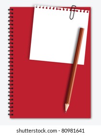 Note paper with pencil on red notebook