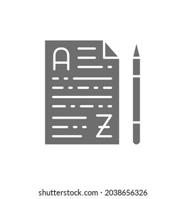 Note paper and pencil, translation, conversation grey icon.