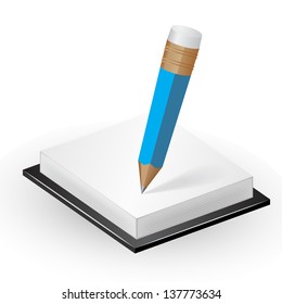 Note paper with pencil. Vector icon