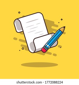 Note Paper With Pencil Vector Icon Illustration. Education Icon Concept White Isolated. Flat Cartoon Style Suitable for Web Landing Page, Banner, Sticker, Background 