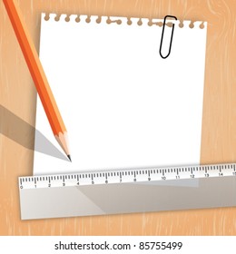 Note paper with pencil,ruler background