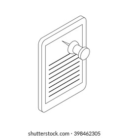 Note paper and pin icon, isometric 3d style
