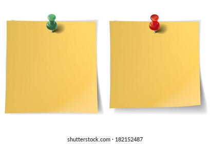 Nota papel con pin sobre fondo blanco. Ilustración del vector