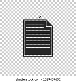 Note paper with pinned pushbutton icon isolated on transparent background. Memo paper sign. Flat design. Vector Illustration