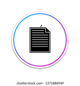 Note paper with pinned pushbutton icon isolated on white background. Memo paper sign. Circle white button. Vector Illustration