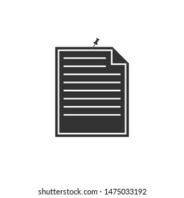 Note paper with pinned pushbutton icon isolated. Memo paper sign. Flat design. Vector Illustration