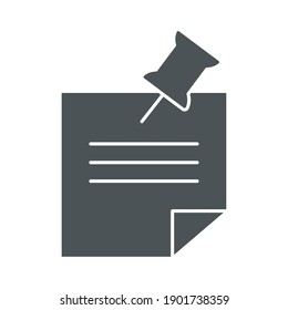 note paper with push pin over white background, silhouette style, vector illustration