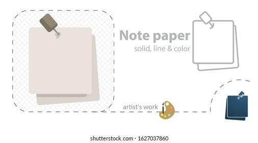 note paper with pushbutton flat, solid, line icon