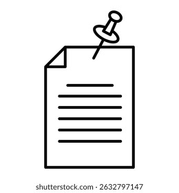 Papel de nota com ícone de botão de pressão Vetor de contorno preto e branco