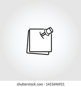 note paper with pushbutton icon, reminder sticker pinned linear sign isolated on white background - editable vector illustration eps10