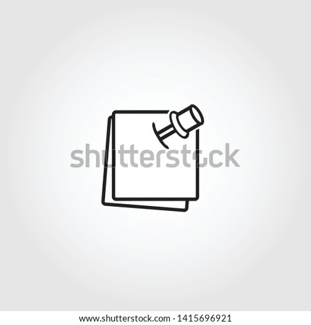 note paper with pushbutton icon, reminder sticker pinned linear sign isolated on white background - editable vector illustration eps10