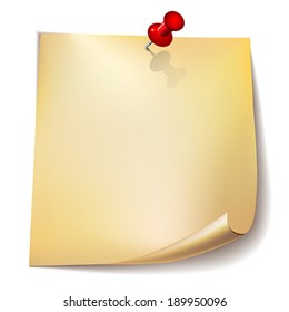 Note paper with red pin on white background    Vector illustration.