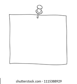 note paper with a red push pin hand drawn vector line art illustration