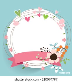 Note paper and ribbon  heart   floral bouquets  vector illustration 