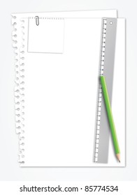Note paper with ruler pencil vector