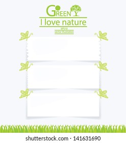 Note paper. Save world. Green concept vector illustration.