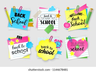 Note paper set for back to school. Vector illustration