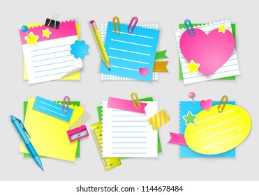 Note paper set for back to school. Vector illustration