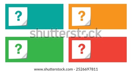 Note paper set with question mark on panoramic transparent background