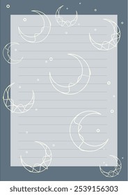 Note Paper Sheet On Pattern Outline Moon Elements Esoteric Mystical Astrology Golden On Blue Vector Design