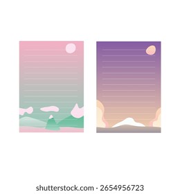 Nota Plantillas De Hoja De Papel En Diseño De Vector De Fondo De Paisaje Abstractas
