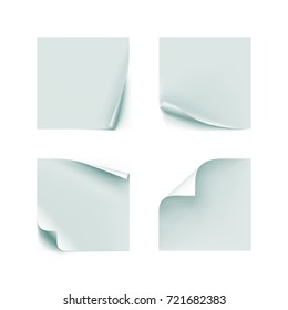 Note paper sheets or sticky stickers. Set of realistick office memo. Set of stickers vector illustration