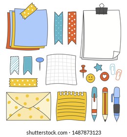 Note paper and stationery element set, vector illustration