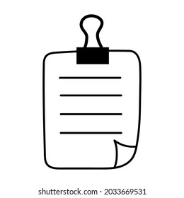 Note paper sticker icon with curved corner and push button. Vector illustration.