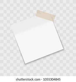 note paper sticker pin with sticky tape on transparent background. Vector