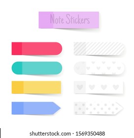 Note paper sticks. Colourful and white papers notes, memo stickers vector set