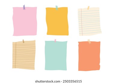 Note paper and sticky clear tape for note, back to school with different style and colorful colors set stick on the wall