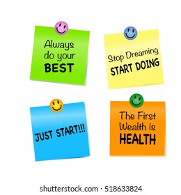 note paper. sticky note quote for develop. smile poster. Vector illustration