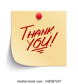 Note paper with thank you message and push pin vector illustration. Eps 10. 