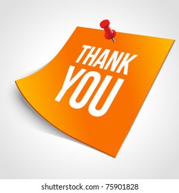 Note paper with thank you message and push pin vector illustration. Eps 10.