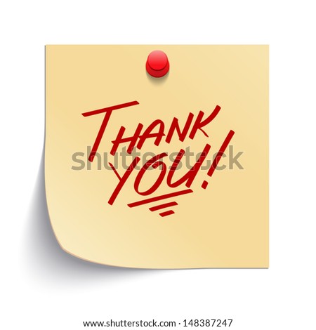 Note paper with thank you message and push pin vector illustration. Eps 10. 