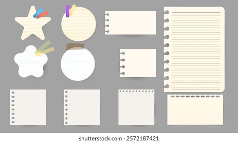 Note paper and various shaped papers on gray background, Flat Modern design , illustration Vector EPS 10